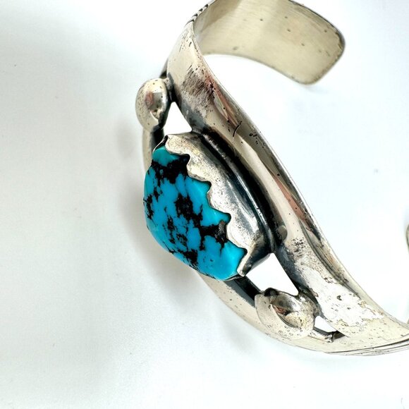 Vintage Sterling Silver Cuff Bracelet With Kingman Turquoise Gemstone 32 Grams - Picture 2 of 11